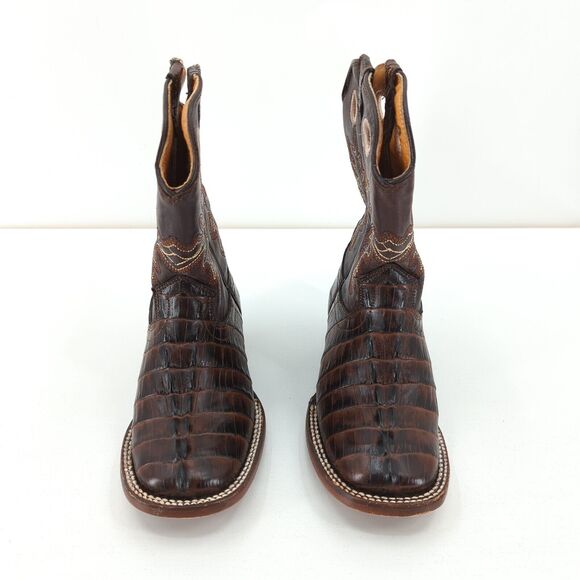 BIG BULL Kid Mexican 17 US 10 Caiman Alligator Boots Brown Leather Western FLAW - Picture 3 of 10